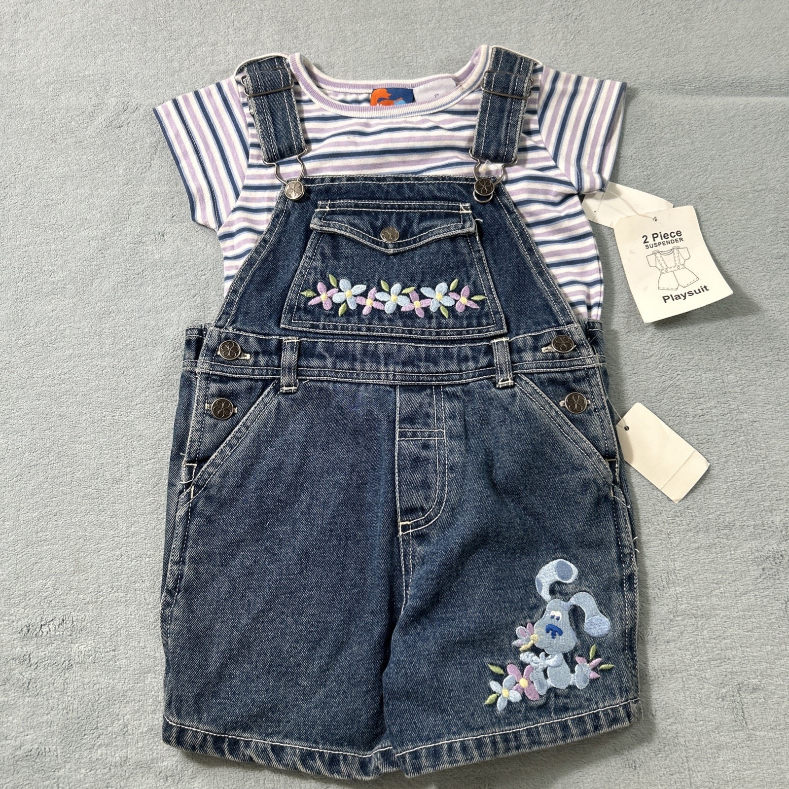 2000s Nick Jr Blues Clues 2 Piece Shirt & Overalls Baby Toddler 24m 2t Deadstock